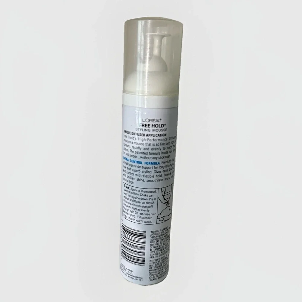 RARE Vintage L'Oreal FREE HOLD Styling Mousse 6 oz – 1990s‎ Retro Hair Product